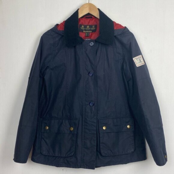 Rare Barbour x J.Crew 6 Shore Waxed Jacket Coat Navy Hooded - Picture 1 of 15